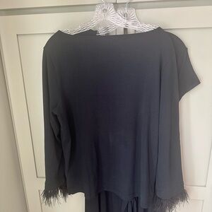 EUC J.Crew Black Boat Neck Cotton Pullover Feather-Trimmed Sleeves SZ L